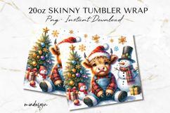 Christmas Highland Cow 20 oz Tumbler Wrap Sublimation PNG Product Image 2
