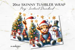 Christmas Highland Cow 20 oz Tumbler Wrap Sublimation PNG Product Image 2