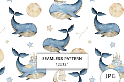 Watercolor Whale Dreams Seamless Pattern Product Image 1