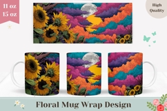 Sunflowers Mug Wrap, Celestial Mug Design, Moon Mug Template Product Image 1