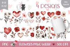Watercolor Love Hearts Mug Designs, Watercolor Flowers Mug Product Image 1