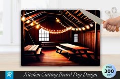 Cozy Barn Interior with Festive Decor Cutting Board PNG Product Image 1