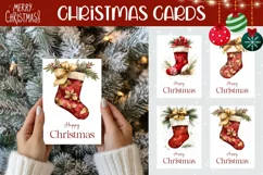 Watercolor Christmas Greeting Cards, Santa Sack Card Designs Product Image 1