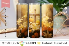 Floral Cross Tumbler Wrap, Easter Cross Tumbler Template Product Image 1