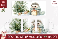 Watercolor Christmas Hedgehog Mug Design, Christmas Tree Mug Product Image 1