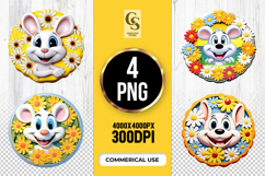 Cute Mouse With Daisy Flowers Clipart PNG Product Image 1
