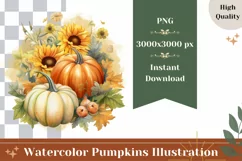 Watercolor Pumpkins PNG, Watercolor Fall Pumpkin Sublimation Product Image 1