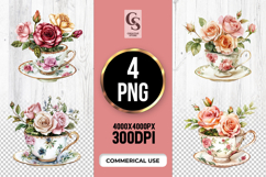 Vintage Teacup Roses Sublimation PNG Product Image 1