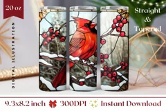 Christmas Cardinal Tumbler, Stained Glass Bird Tumbler Wrap Product Image 1