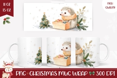 Watercolor Christmas Hedgehog Mug, Christmas Tree Mug Design Product Image 1