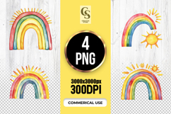 Rainbow Sun Watercolor Clipart PNG Product Image 1