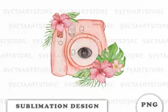 Watercolor camera with tropical flowers PNG Product Image 1