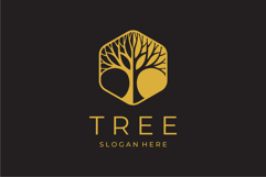 Hexagon Gold Tree Logo Design Vector Illustration Product Image 1