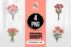 Hand Drawn Pink Flower Bouquet Clipart Sublimation PNG Product Image 1