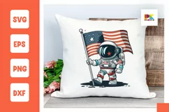 cute baby astronaut holding USA flag clipart svg Product Image 1