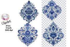 Blue Toile, Ephemera, PNG, Clipart, Junk Journal, flowers Product Image 1
