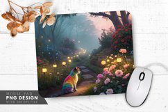 Serene Rainbow Cat in a Mystical Garden Mouse Pad PNG Design Product Image 1