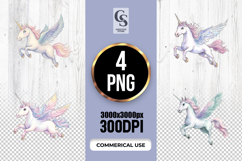 Watercolor Flying Pegasus Unicorn Clipart Sublimation PNG Product Image 1