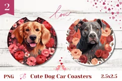 Valentine Dog Car Coaster, Cute Dog Car Coasters Sublimation Product Image 1