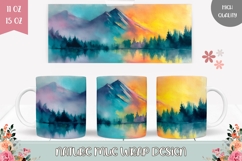 Sunset Mug Wrap Design, Mountain Mug Template Product Image 1