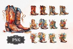 Western Flowers Boots Watercolor PNG Clipart Product Image 1