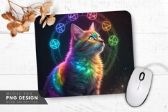 Rainbow Cat with Magical Symbols Mouse Pad PNG Design Product Image 1