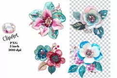 Sequin Flowers, Ephemera, PNG, watercolor, Clipart Product Image 1