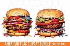 American Flag Watercolor Clipart, Us Flag Clipart Product Image 1