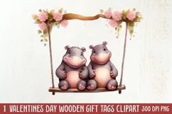 Valentine Animal On Swings Clipart, Valentine Animal Clipart Product Image 1