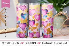 Pink Hearts Tumbler Design, Valentine's Day Sublimation PNG Product Image 1
