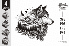 Wolf Silhouette with Mountain and Forest Product Image 1