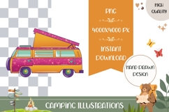 Hand Drawn Camping Car Illustration, Cartoon Glitter Car PNG Product Image 1