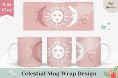 Moon Mug Wrap, Sun Mug Design, Light Pink Mug Sublimation Product Image 1