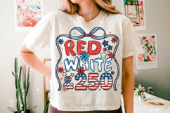 Red White &amp; 250 retro Doodle PNG T-Shirt|4th of July PNG Product Image 1