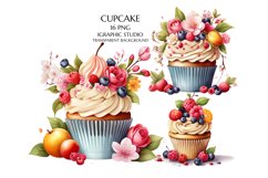 Floral Cupcake Clipart, Fruits Cupcake Clipart Product Image 1