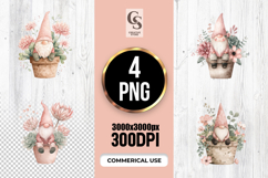 Watercolor Floral Gnome Plant Pot Clipart Sublimation PNG Product Image 1