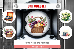 Retro Picnic &amp; Pastimes Car Coaster Product Image 1