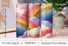 Glitter Rainbow Tumbler Wrap, Clouds Tumbler Sublimation Product Image 1