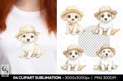 Puppy Straw Hat Cute Dog Clipart Sublimation PNG Product Image 1