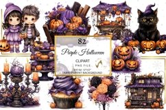 Watercolor Purple Halloween Illustrations Bundle Product Image 1