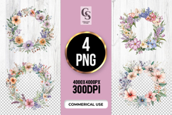 Pastel Floral Wreath Clipart Sublimation PNG Product Image 1