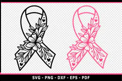 Flower Breast Cancer Ribbon SVG, Cancer awareness SVG Product Image 1