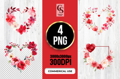 Watercolor Red Floral Heart Wreath Clipart Sublimation PNG Product Image 1