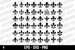A black and white vector set of twelve fleur-de-lis icons. Product Image 1