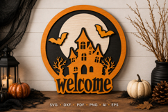 Halloween Round Sign Laser Cut SVG Product Image 1