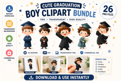 26 Cute Watercolor Graduate Boy Clipart PNG | Class of 2026 Product Image 1