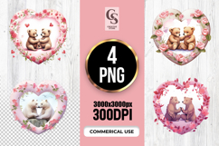 Cute Bear Couple in Floral Heart Clipart PNG Product Image 1