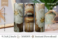 Gold Lips Tumbler Wrap Design, Floral Tumbler Sublimation Product Image 1