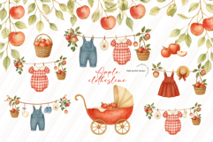 Watercolor Apple Clothesline Clipart, Autumn Red Apple Product Image 1