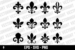 A black and white vector set of twelve fleur-de-lis icons. Product Image 1